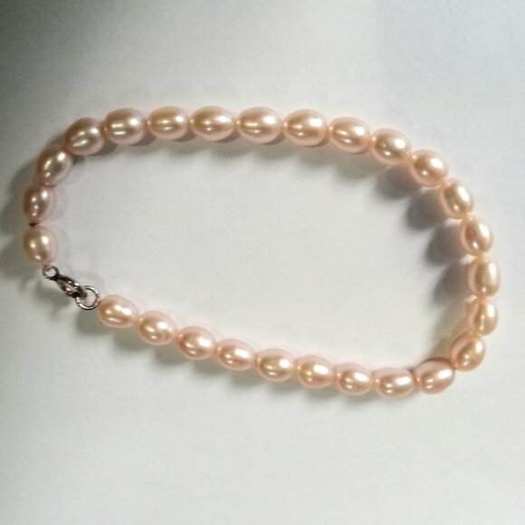 Real Freshwater Pearl Sterling Silver Clasp Champagne Pink Pearl Bracelet Women - Picture 4 of 7